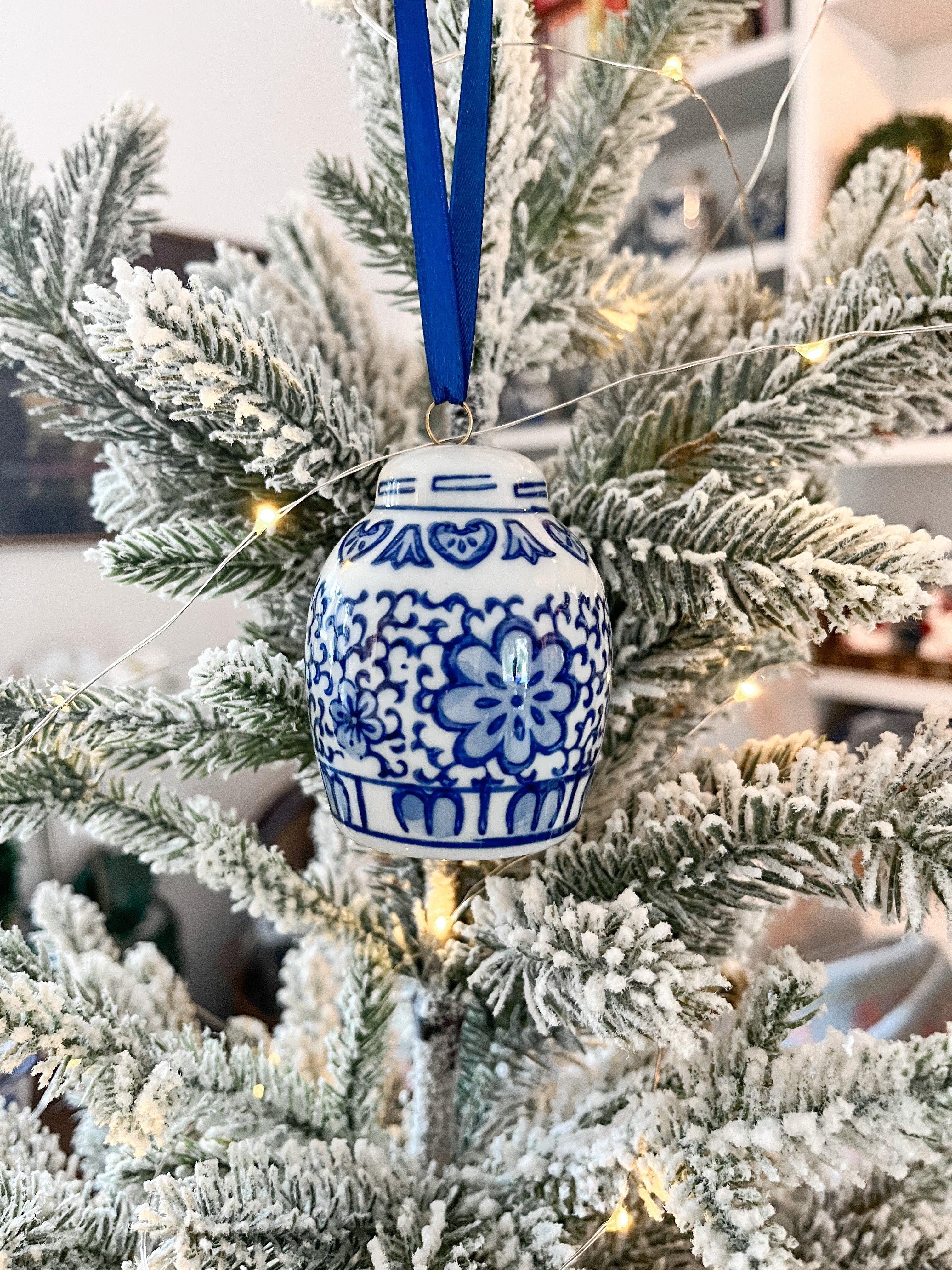 Blue and White Floral Ginger Jar Ornament