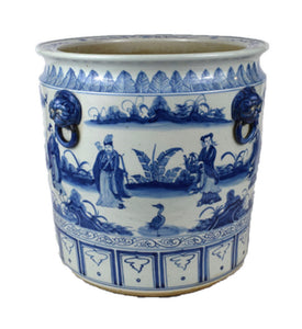 Antique-Style Blue and White Extra-Large Planter with People