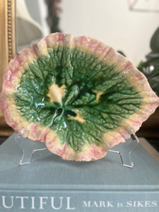 Antique Majolica Etruscan Griffin Smith & Hill Begonia Leaf Dish, 9"