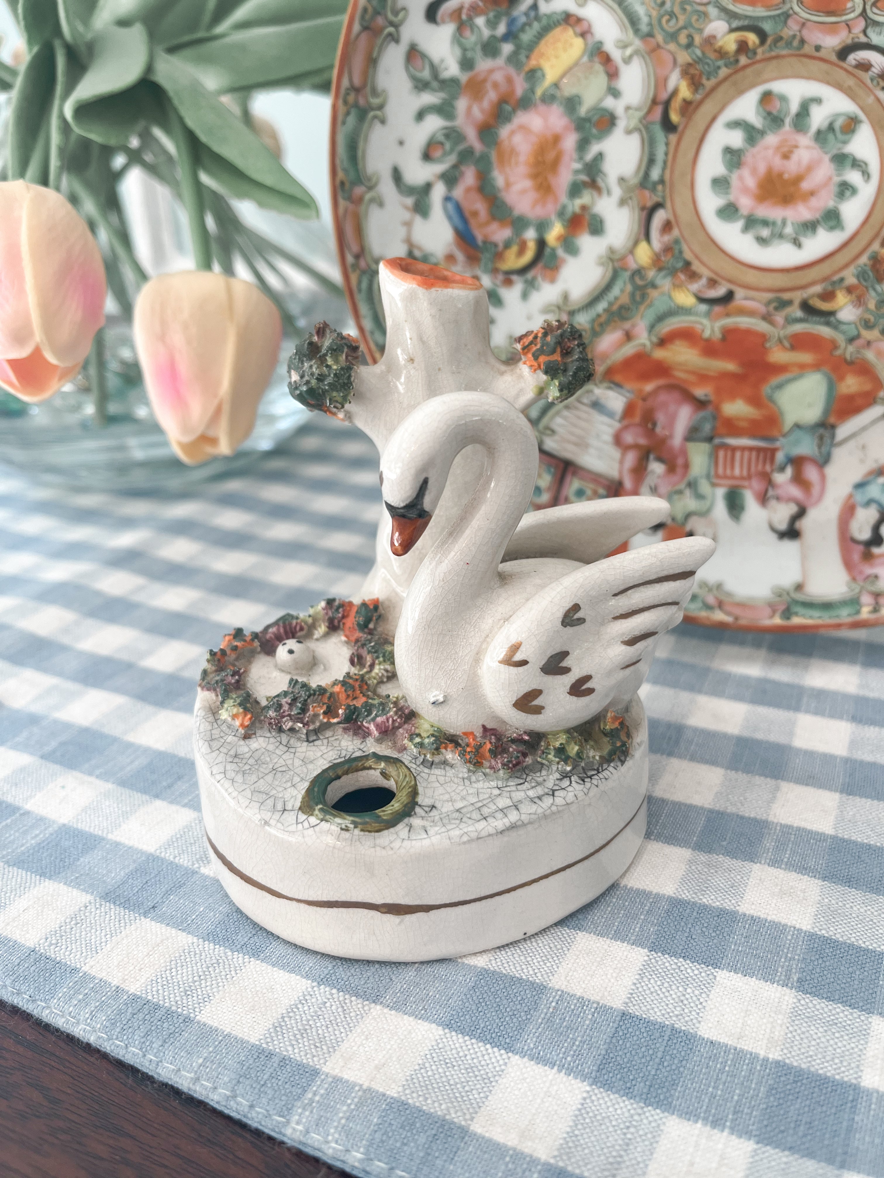 Antique Staffordshire Swan Ink Well Figurine, 4.5”