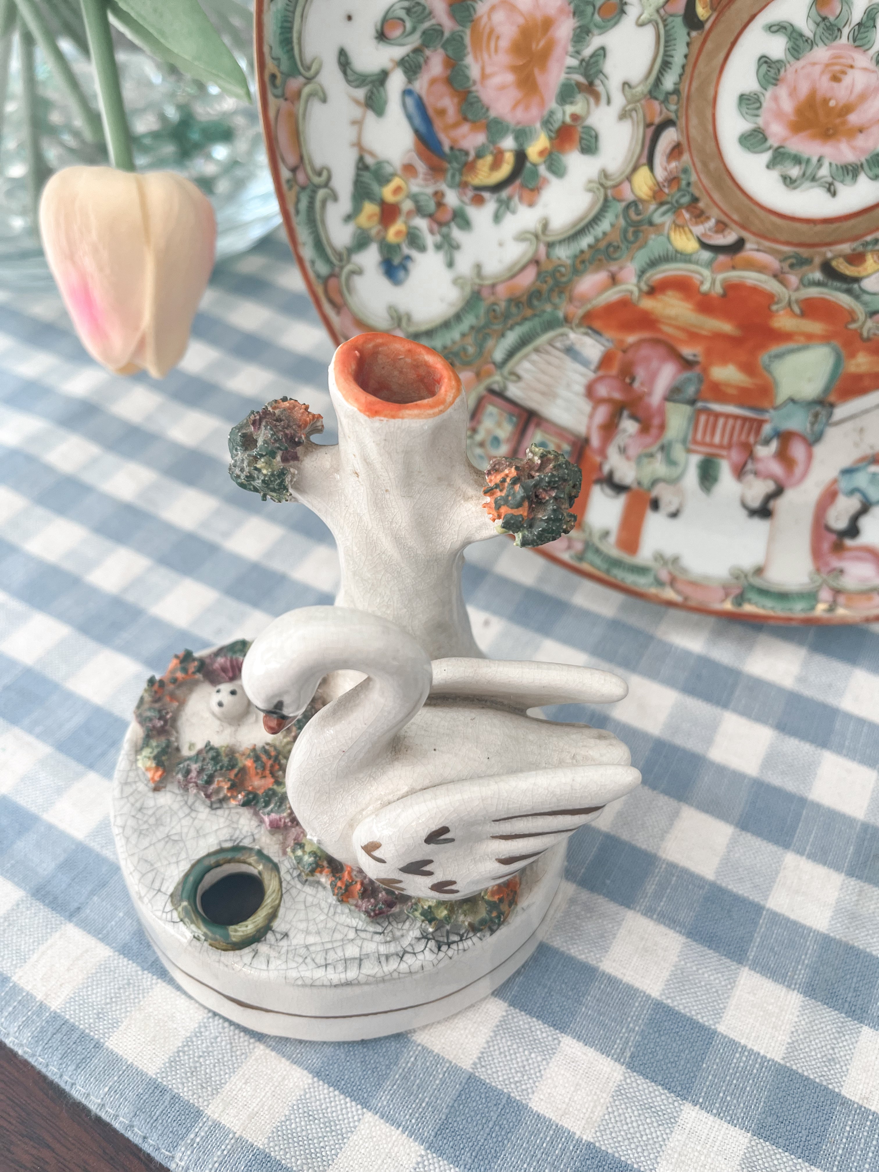 Antique Staffordshire Swan Ink Well Figurine, 4.5”
