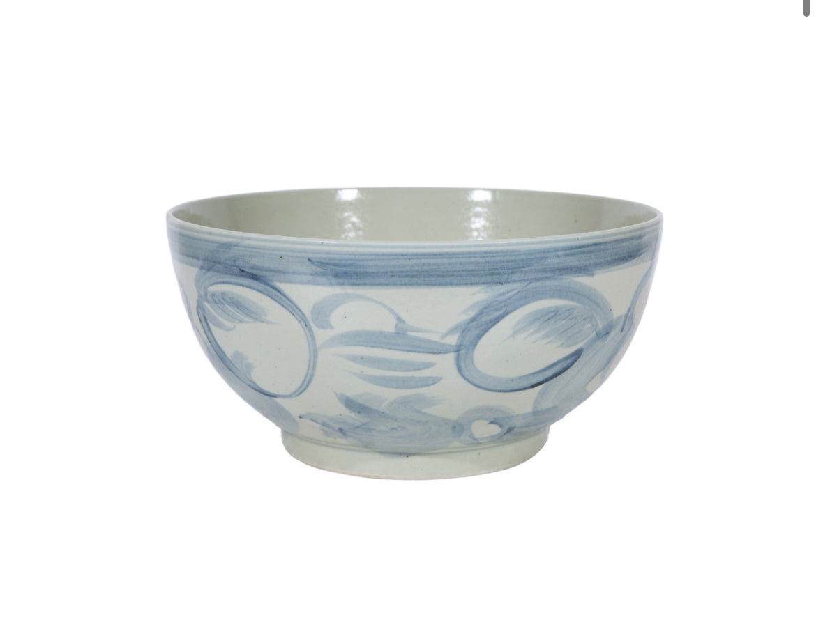 Antique-Style Blue and White Seaflower Bowl