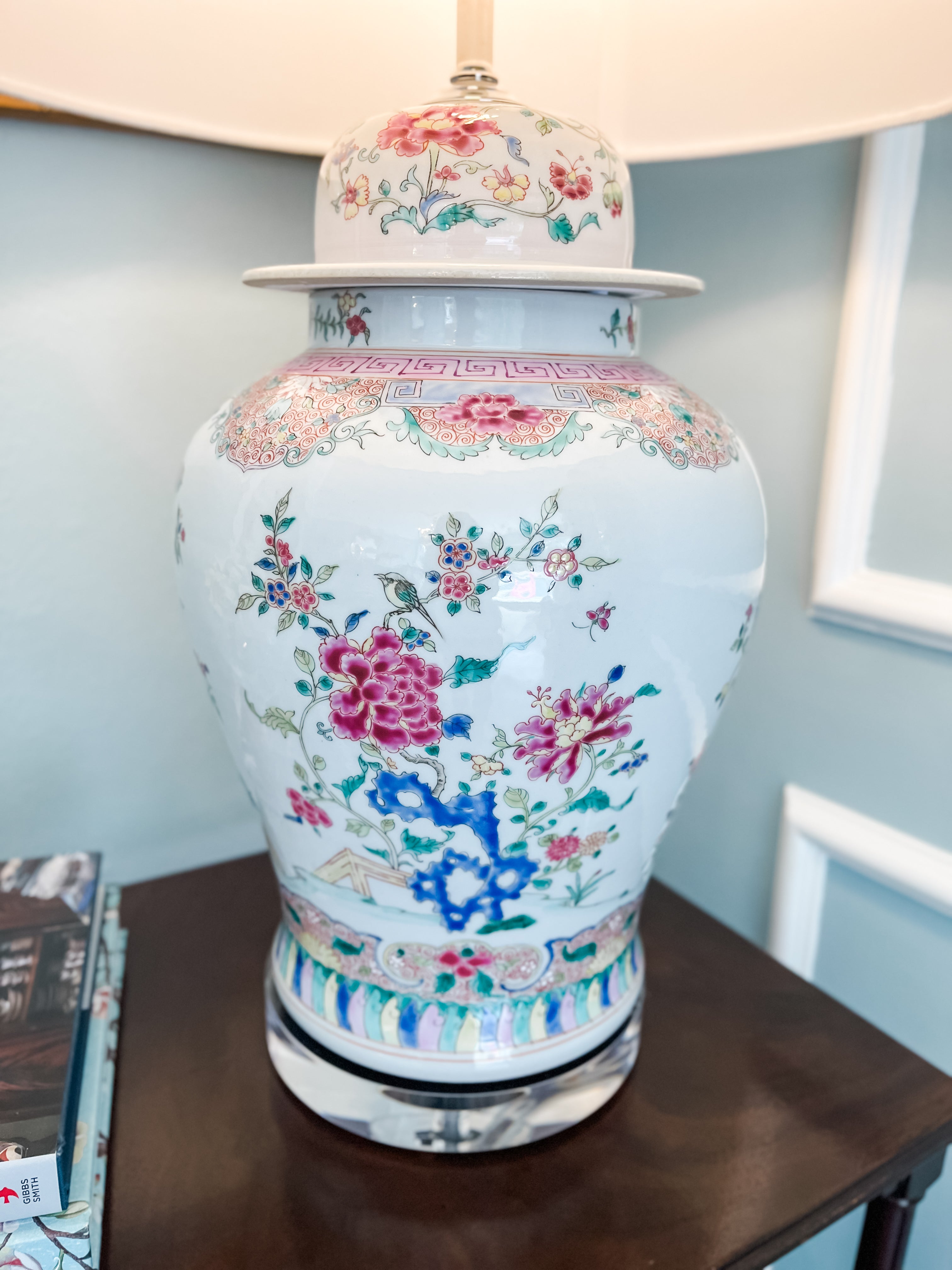 Chinoiserie Floral Lamp, 32” - Local Pickup Only