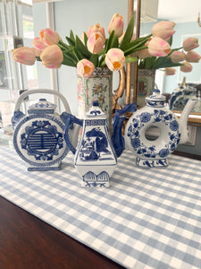 Set of Three Blue and White Teapots