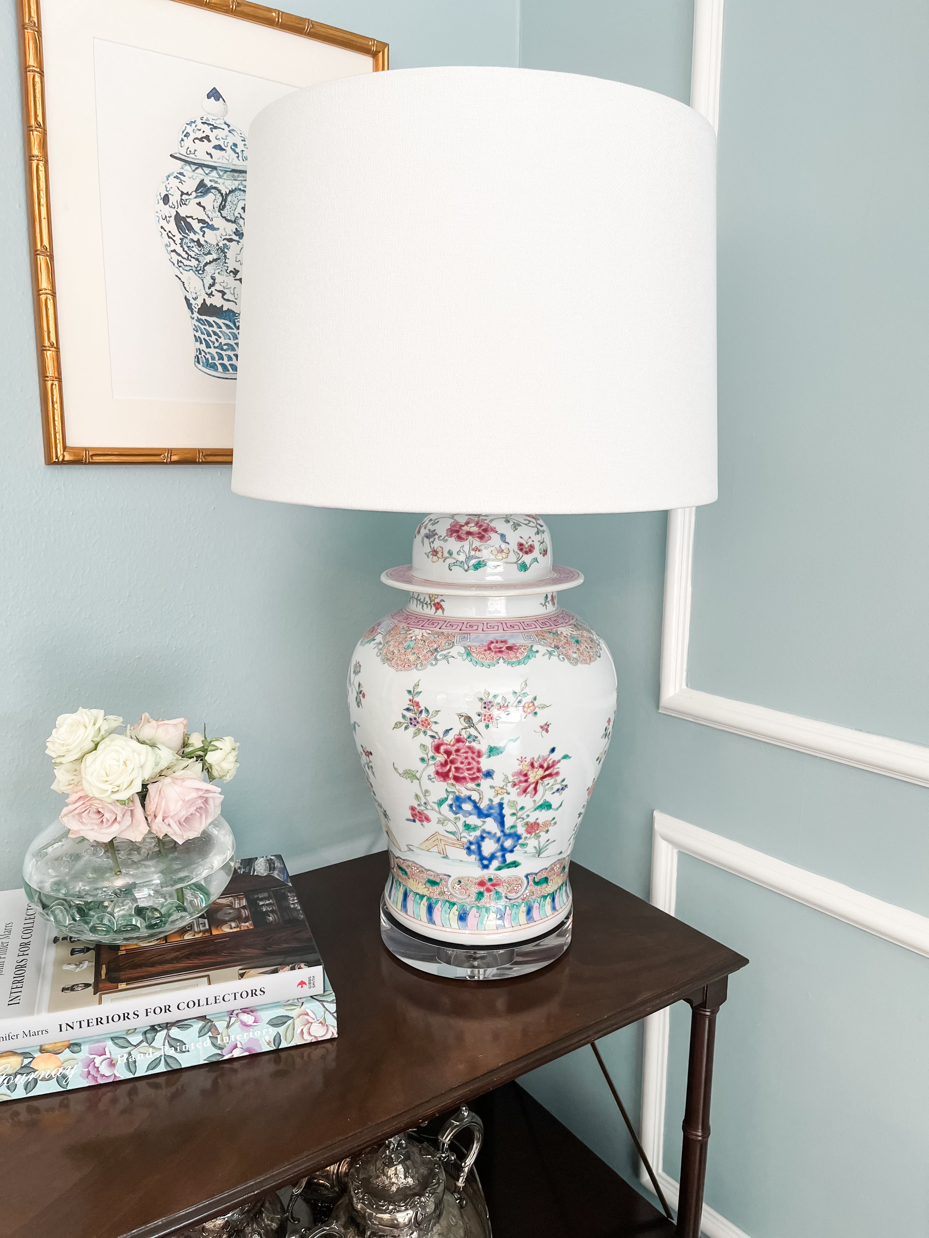Chinoiserie Floral Lamp, 32” - Local Pickup Only