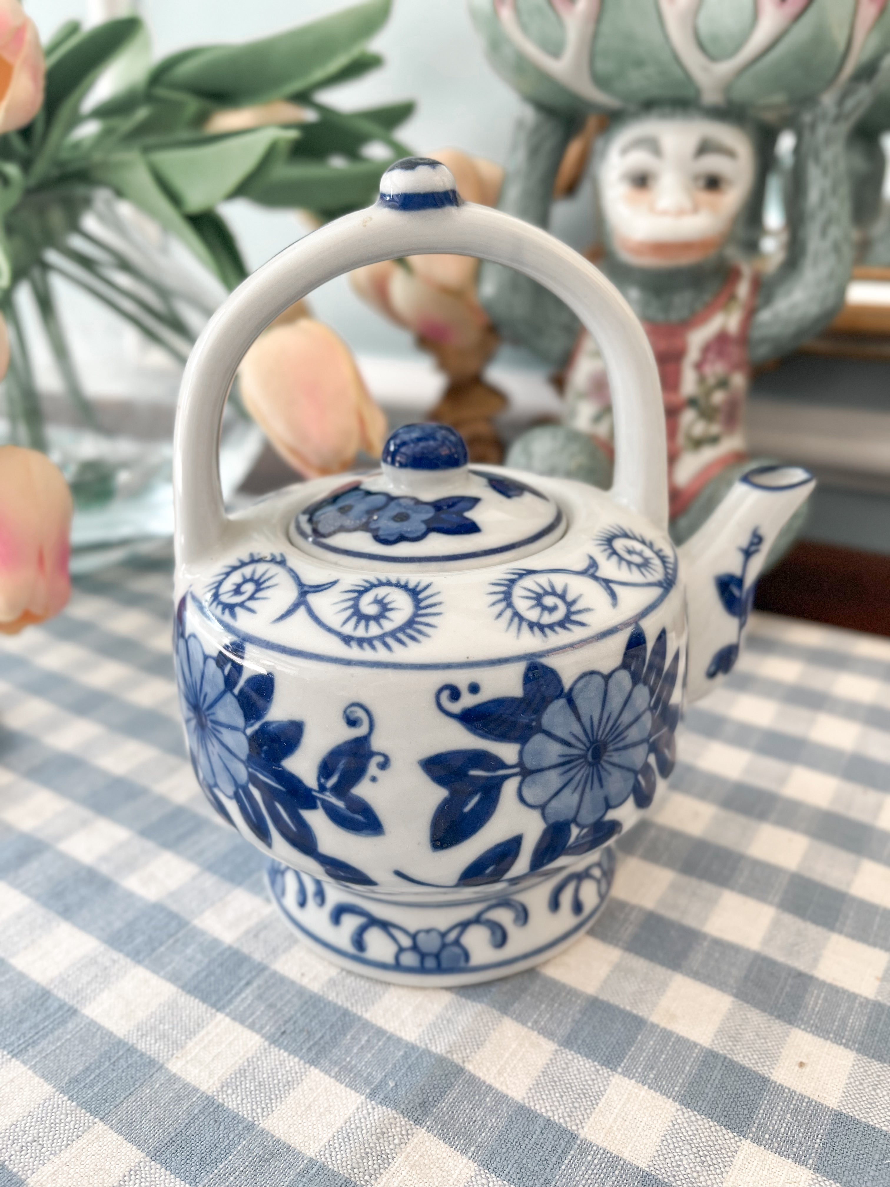 Vintage Blue and White Teapot, 6"