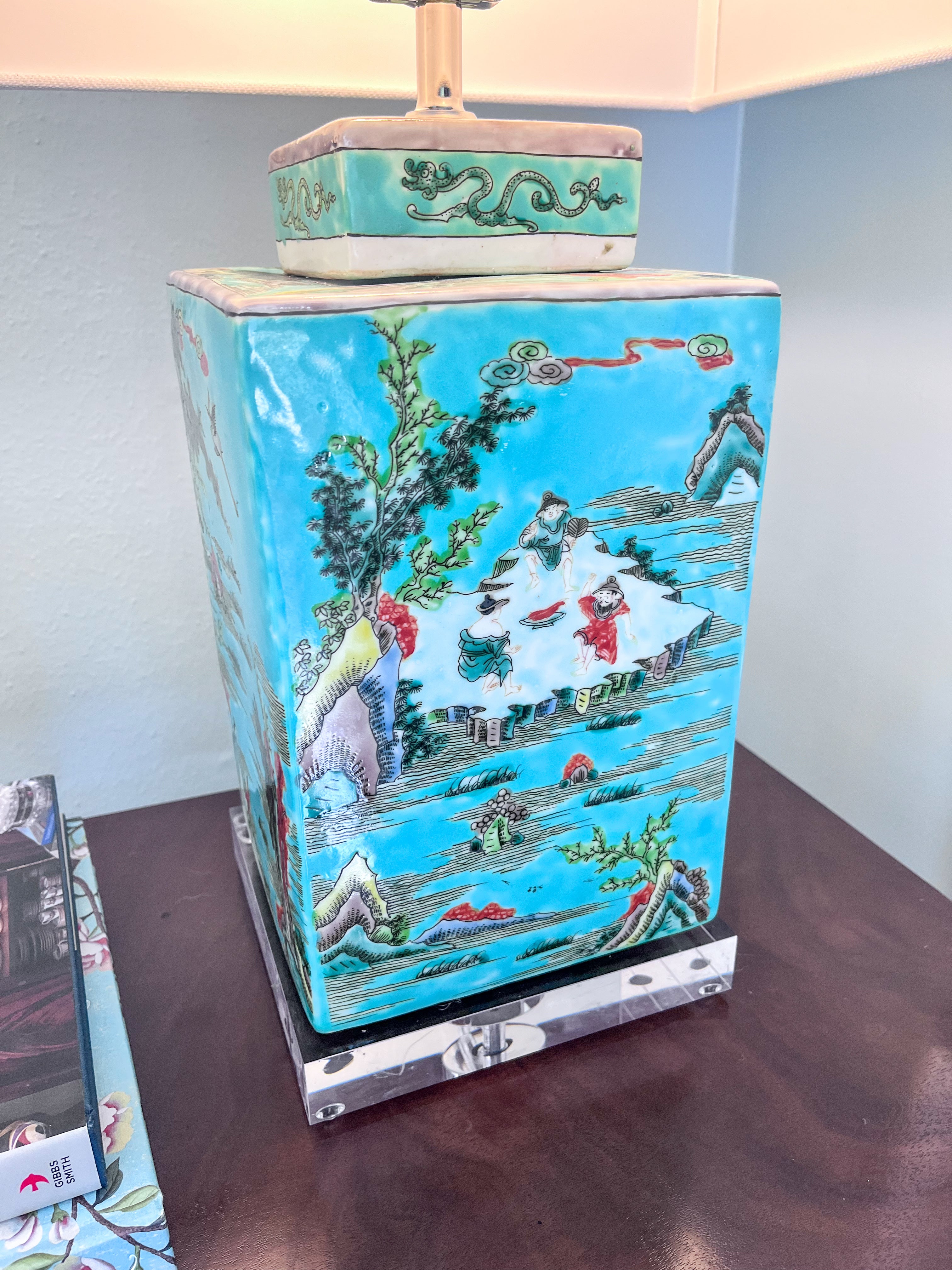Chinoiserie Green Landscape Lamp - Local Pickup Only
