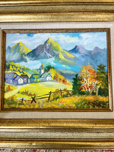 Vintage Hand Painted Landscape on Oil, 20”x17”