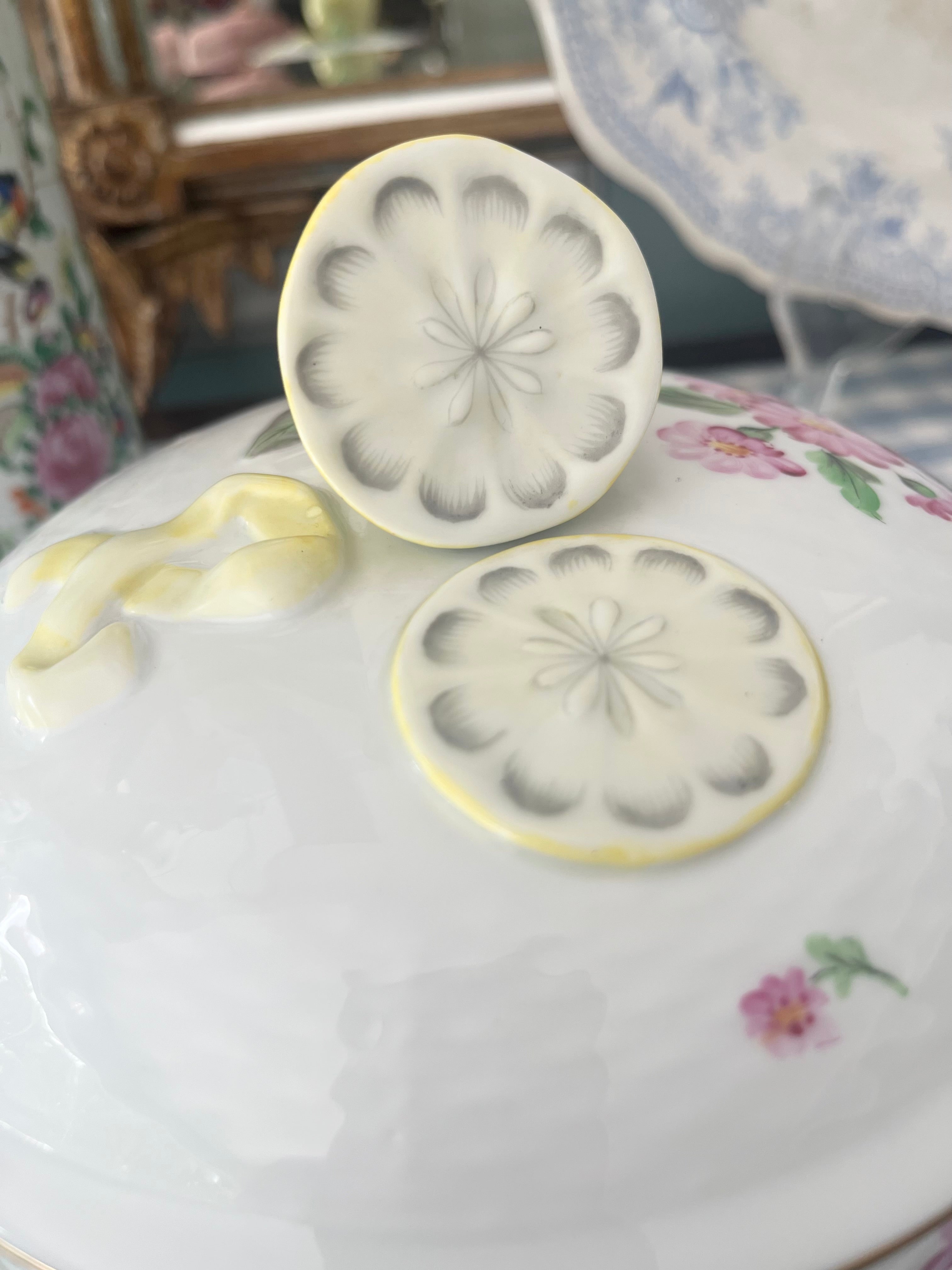 Vintage Herend Two-Piece Lidded Server with Lemon and Rose Motif, 8”