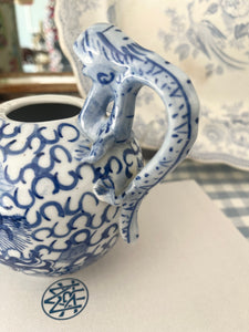 Vintage Blue and White Teapot with Foo Details
