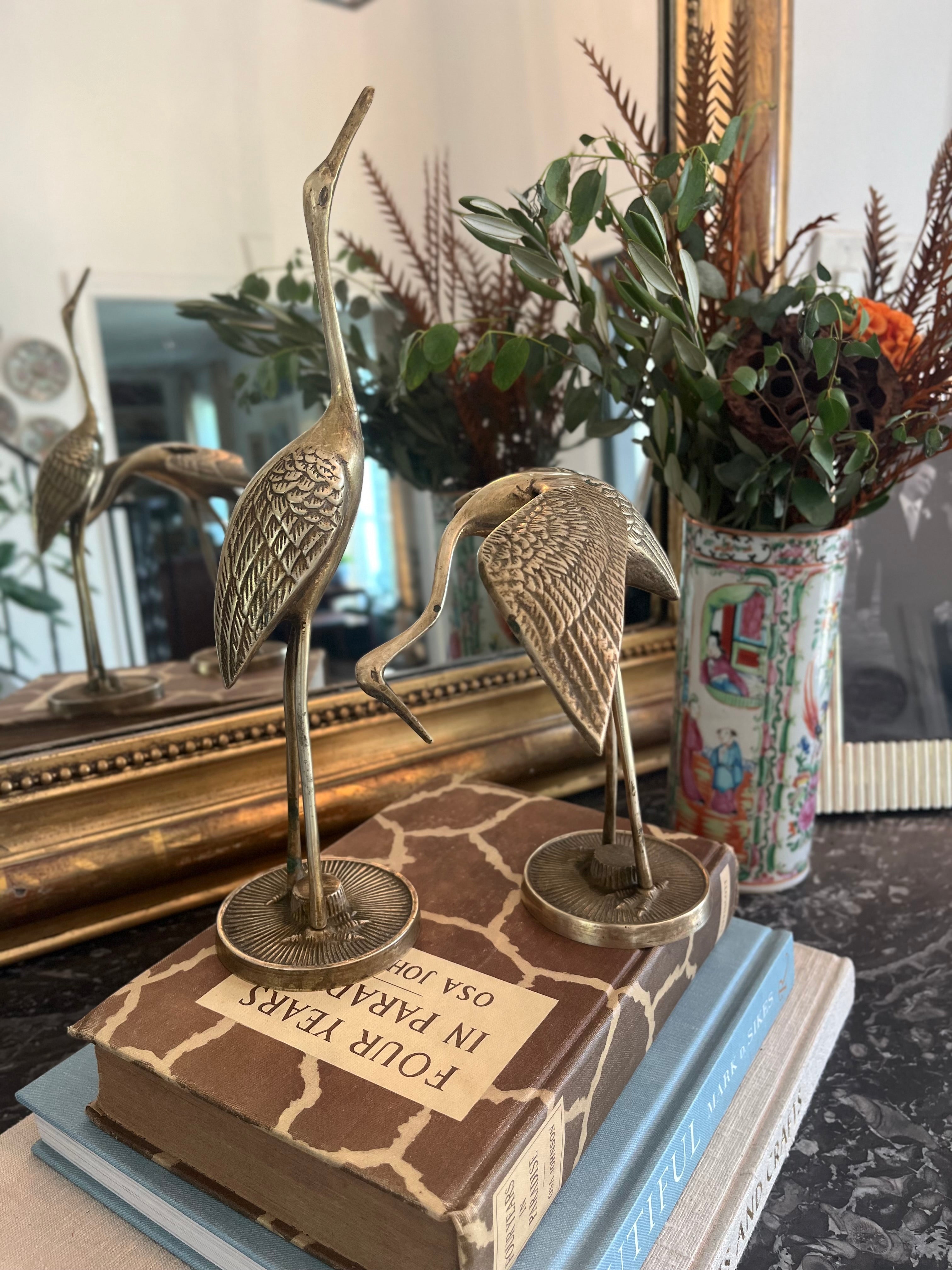 Vintage Pair of Brass Cranes