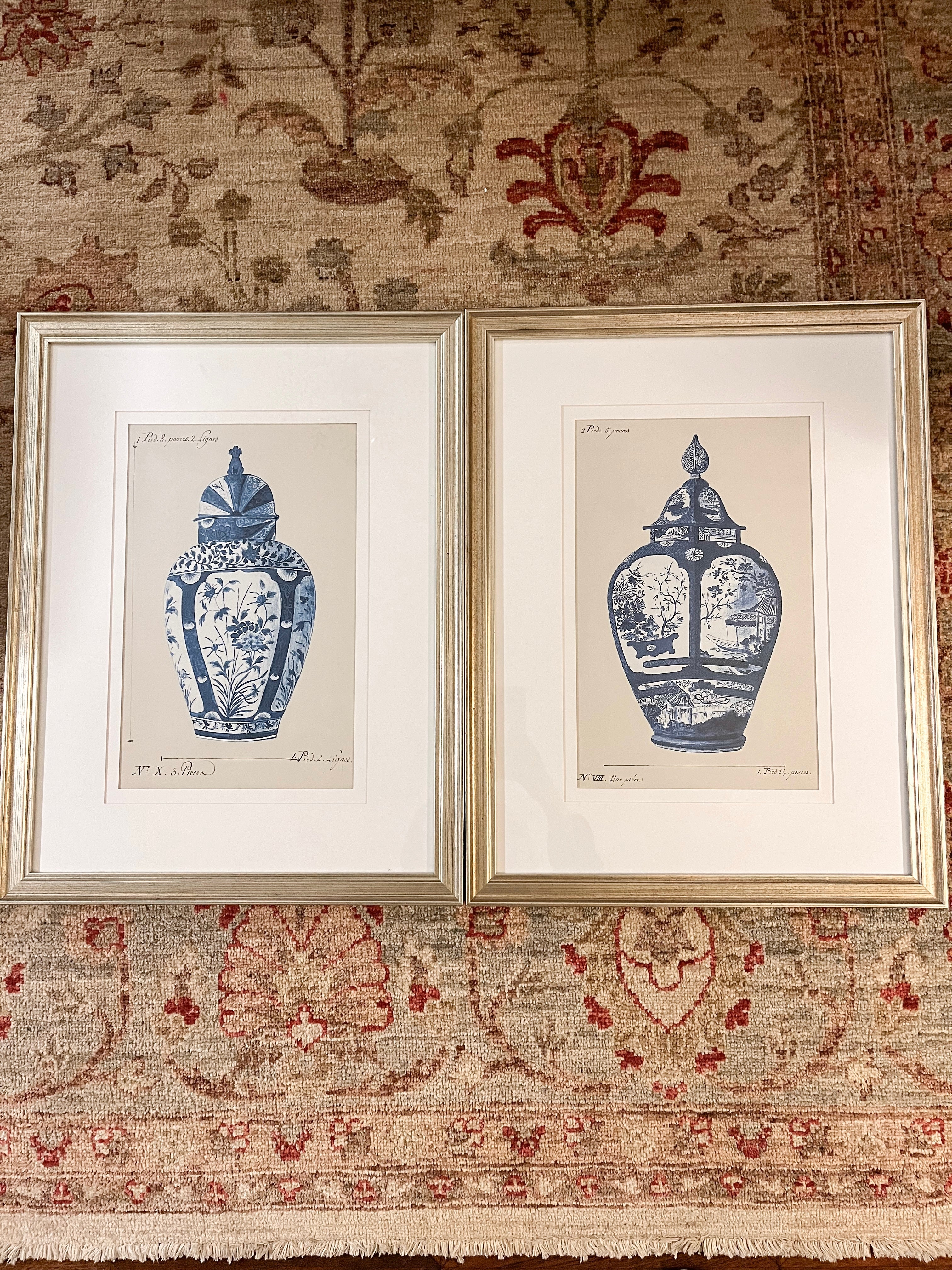 Pair of Framed Blue and White Vases Prints, 17”x22”