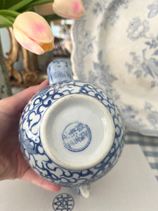 Vintage Blue and White Teapot with Foo Details