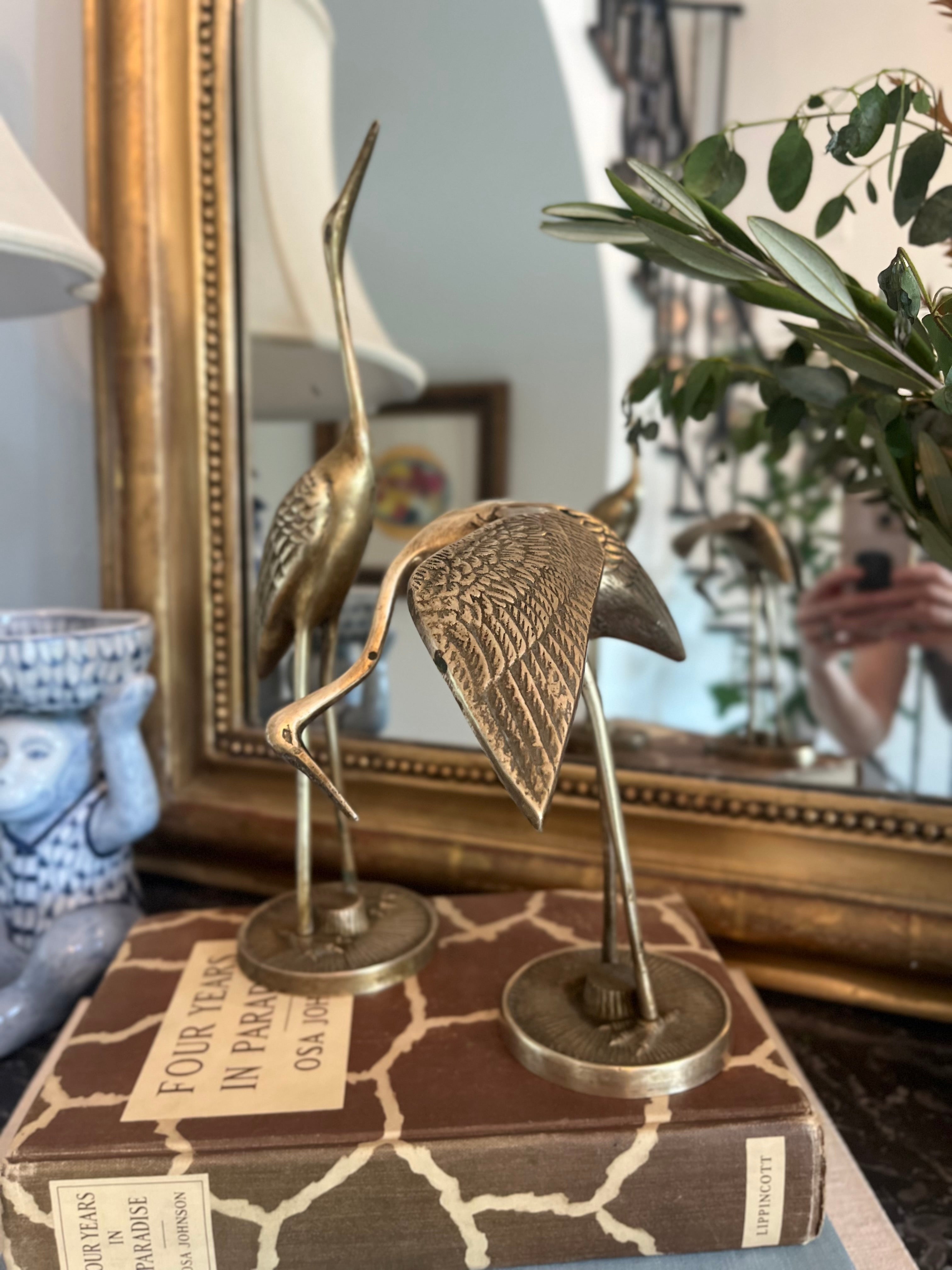 Vintage Pair of Brass Cranes