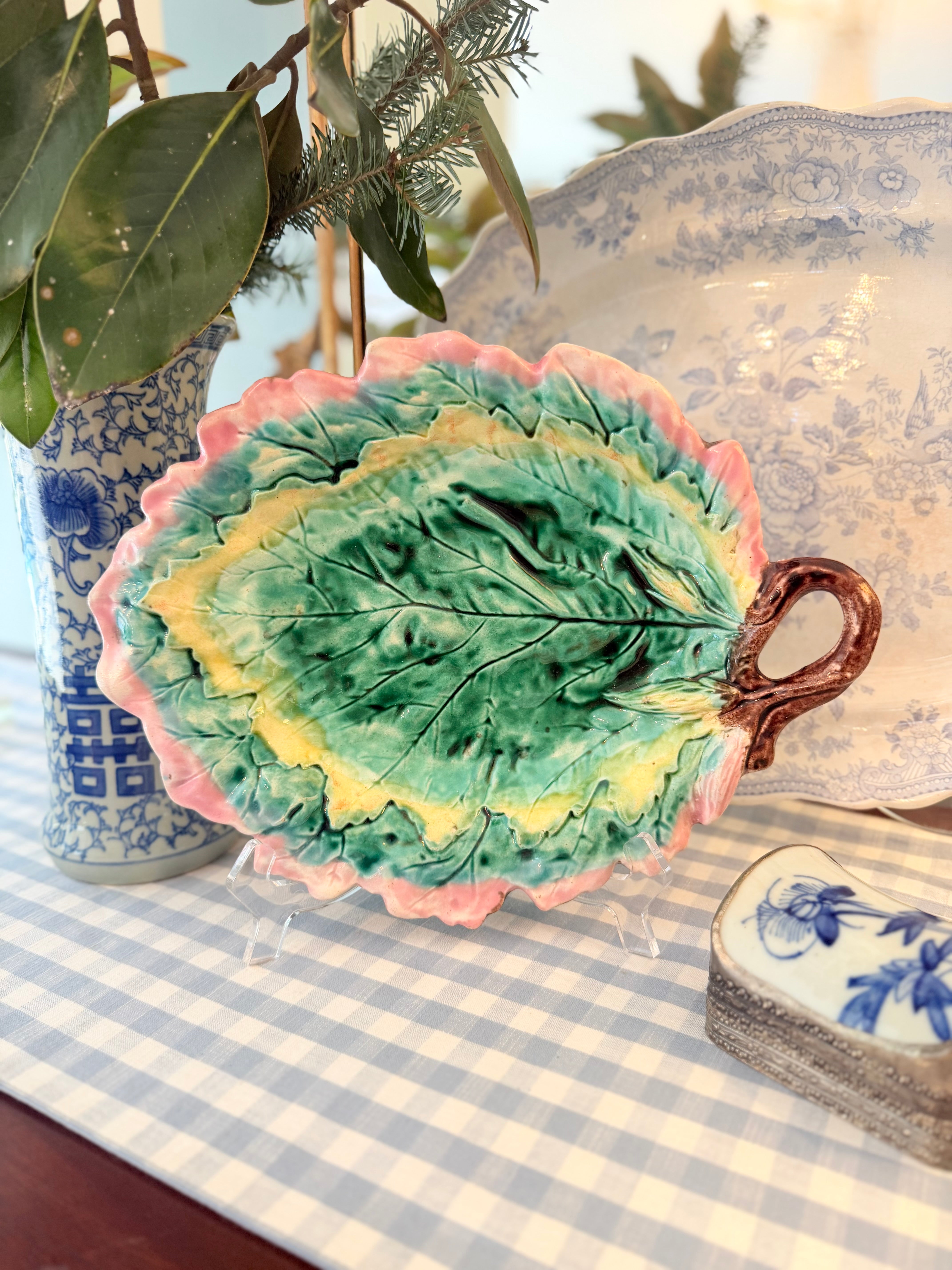 Vintage Majolica Oak Leaf Plate, 12”