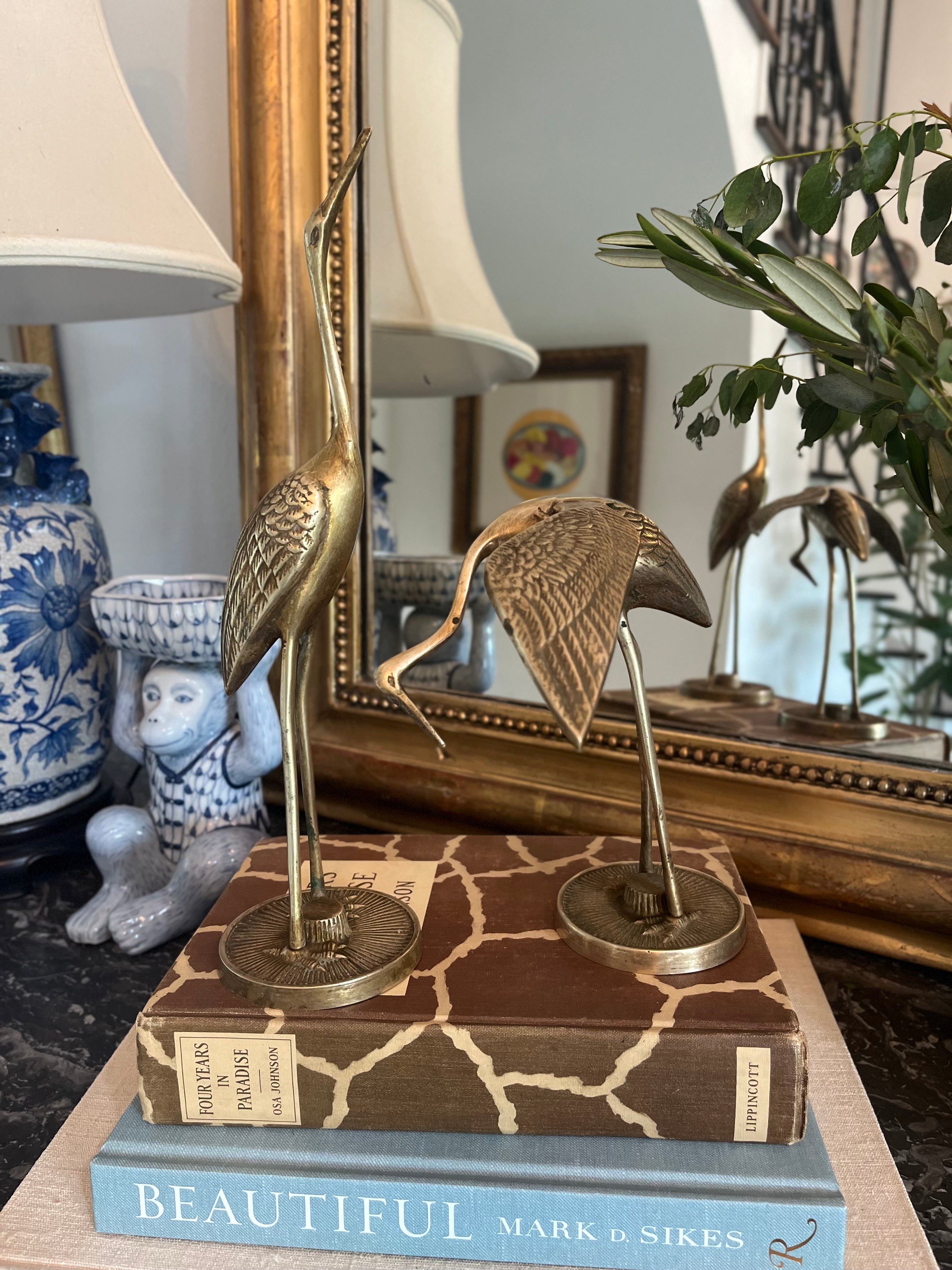 Vintage Pair of Brass Cranes