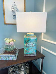 Chinoiserie Green Landscape Lamp - Local Pickup Only