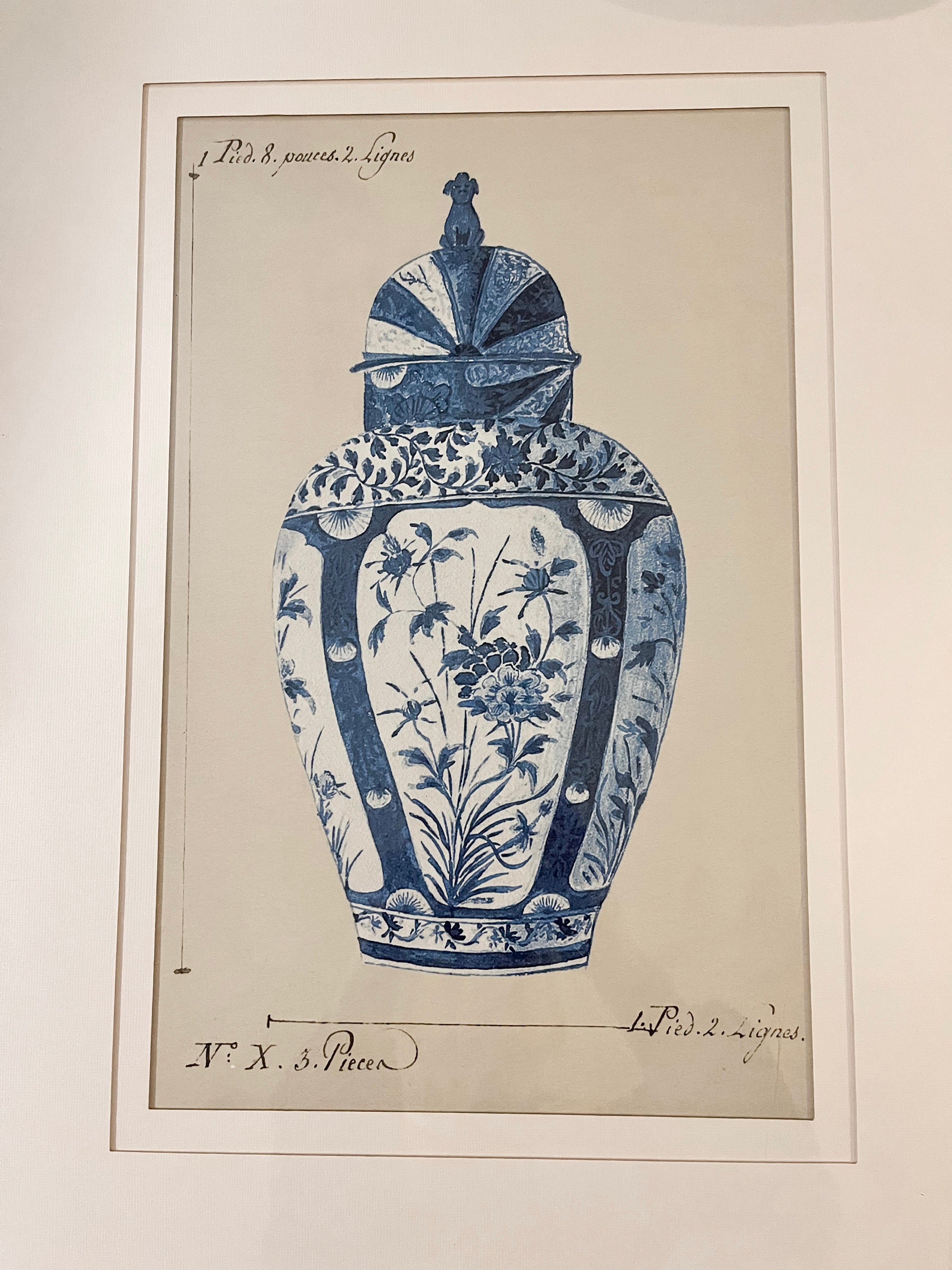 Pair of Framed Blue and White Vases Prints, 17”x22”