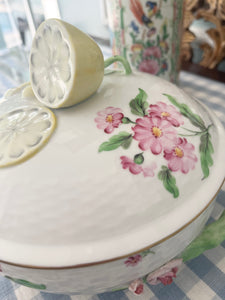 Vintage Herend Two-Piece Lidded Server with Lemon and Rose Motif, 8”