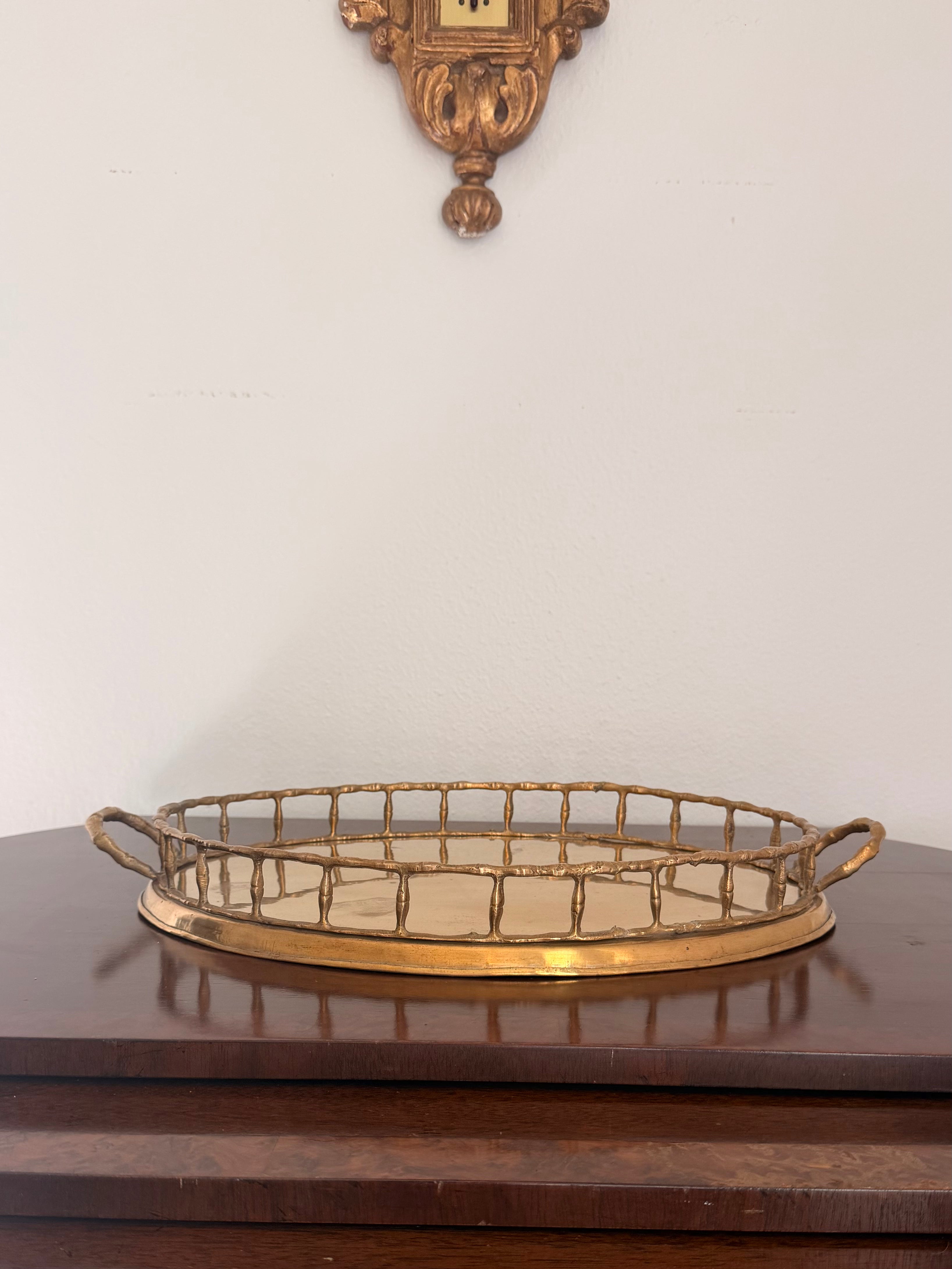 Vintage Brass Bamboo Tray, 16.5”