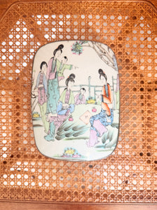 Vintage XL Porcelain Shard Box with Women and Children, 7”