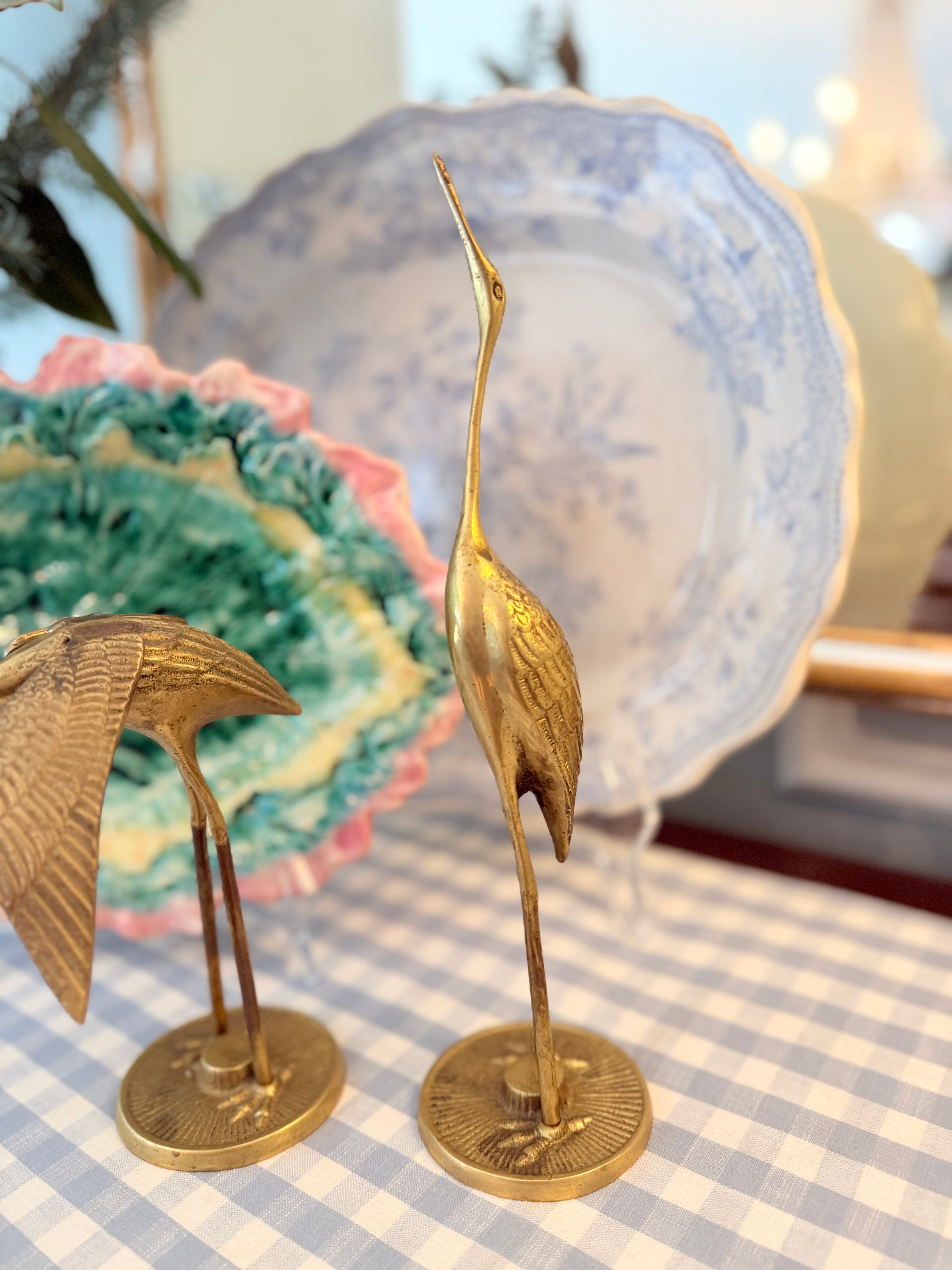Vintage Pair of Brass Cranes