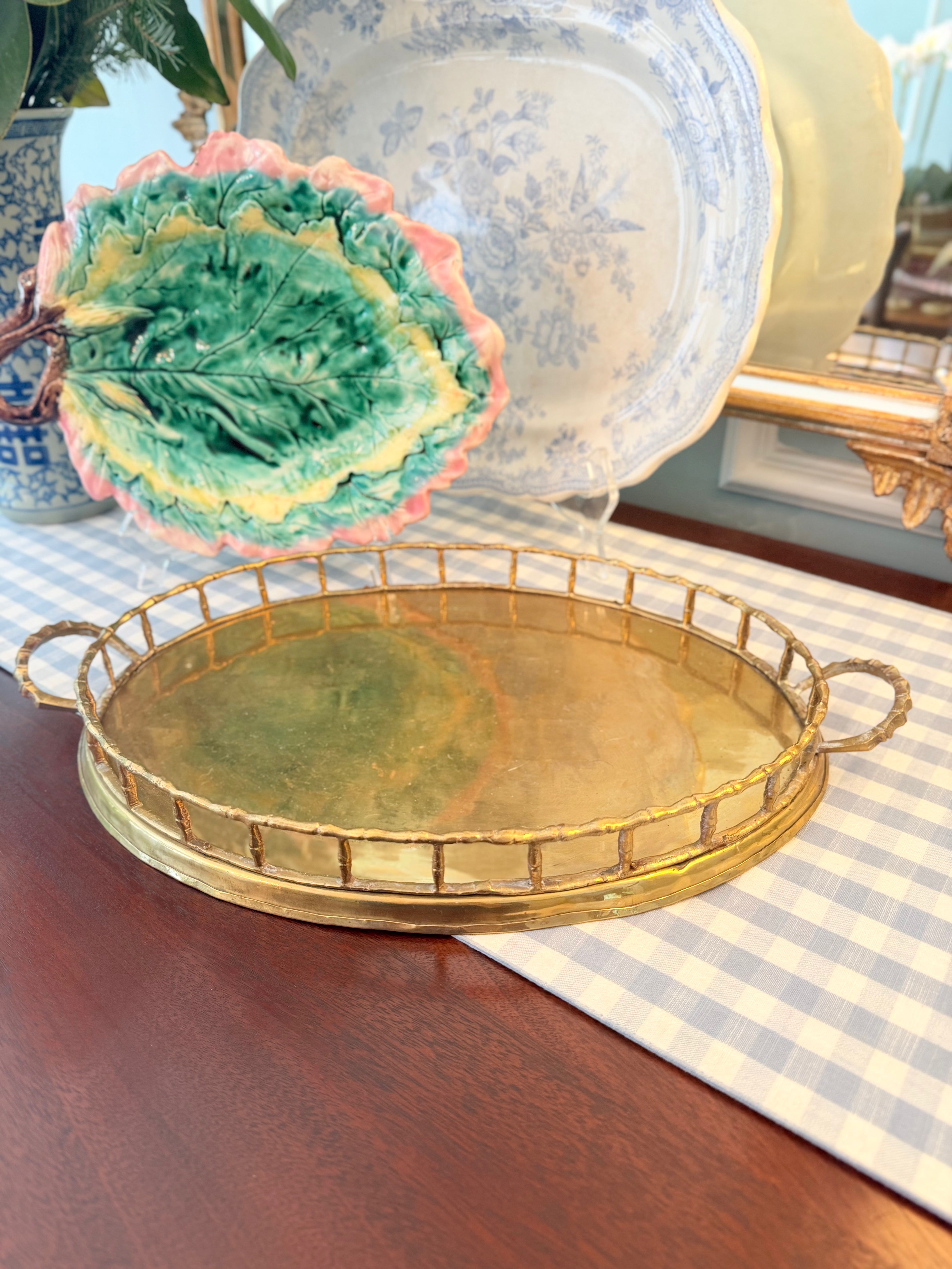 Vintage Brass Bamboo Tray, 17”