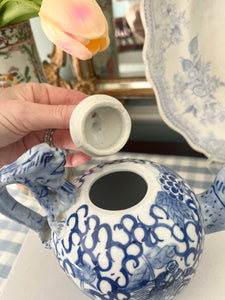 Vintage Blue and White Teapot with Foo Details