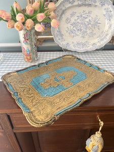 Vintage Large Turquoise Florentine Tray, 18.5”