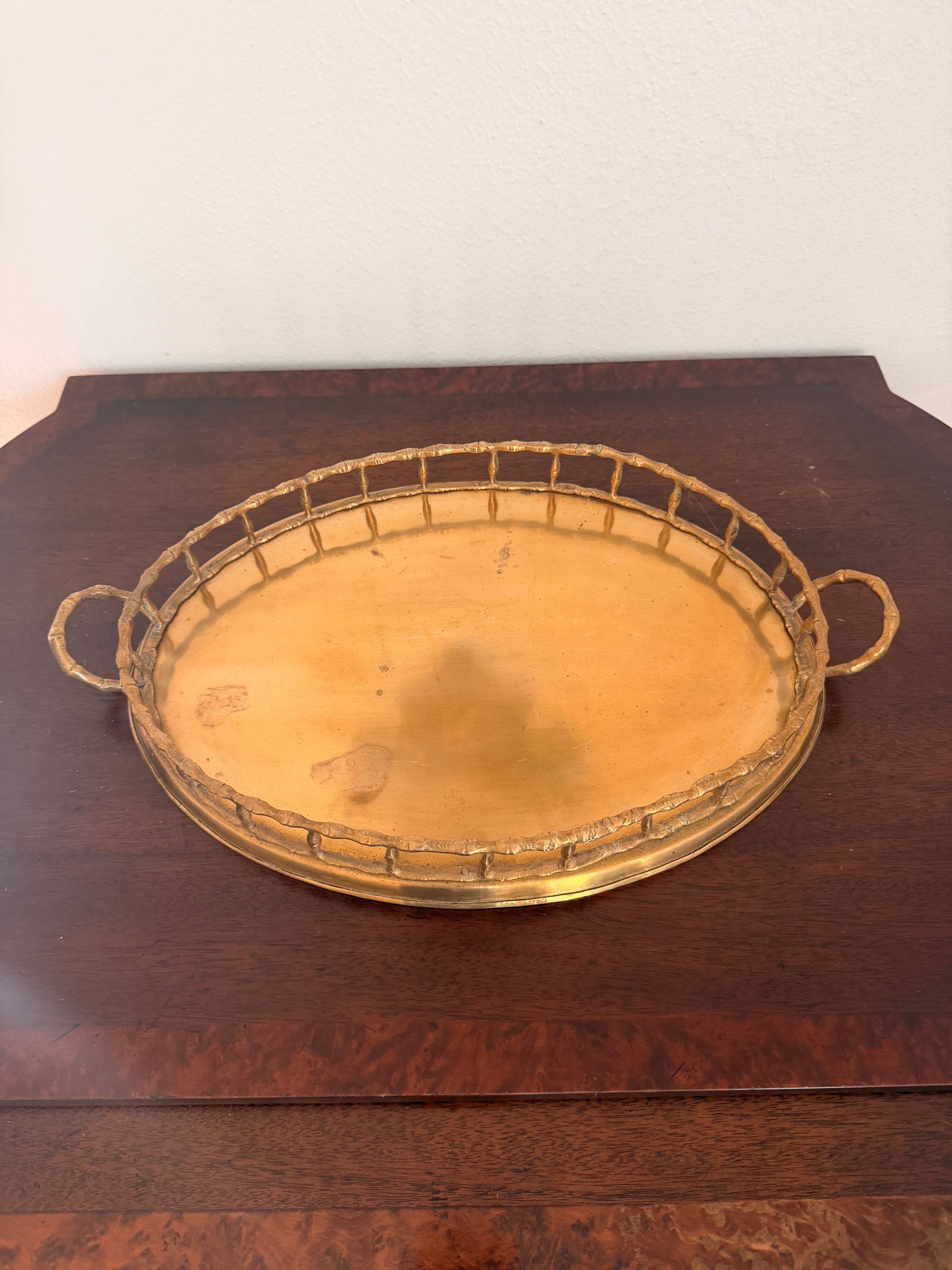 Vintage Brass Bamboo Tray, 16.5”