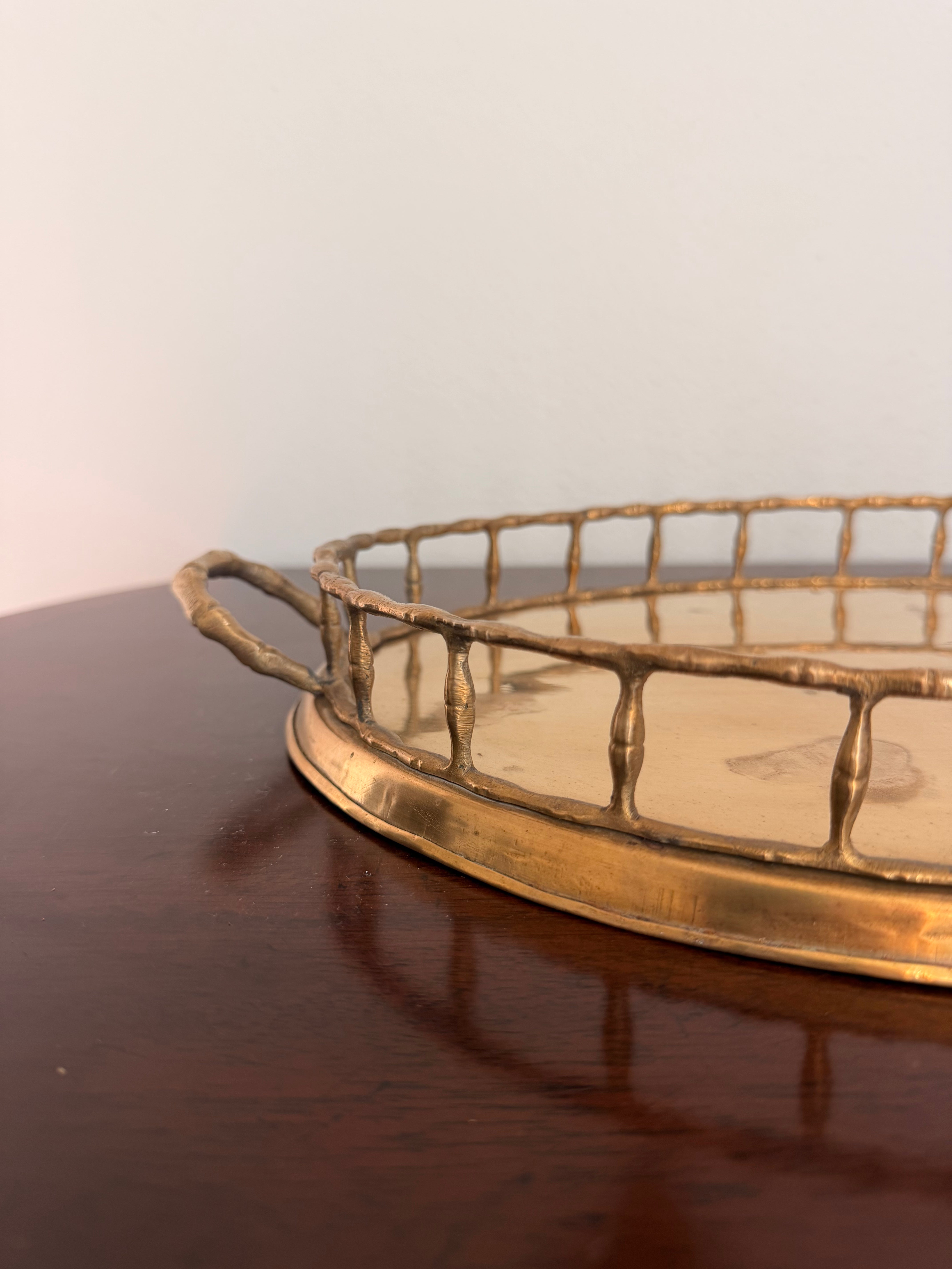 Vintage Brass Bamboo Tray, 16.5”