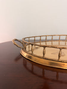 Vintage Brass Bamboo Tray, 16.5”