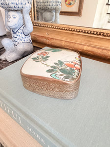 Vintage Porcelain Shard Box with Floral Detail, 5”