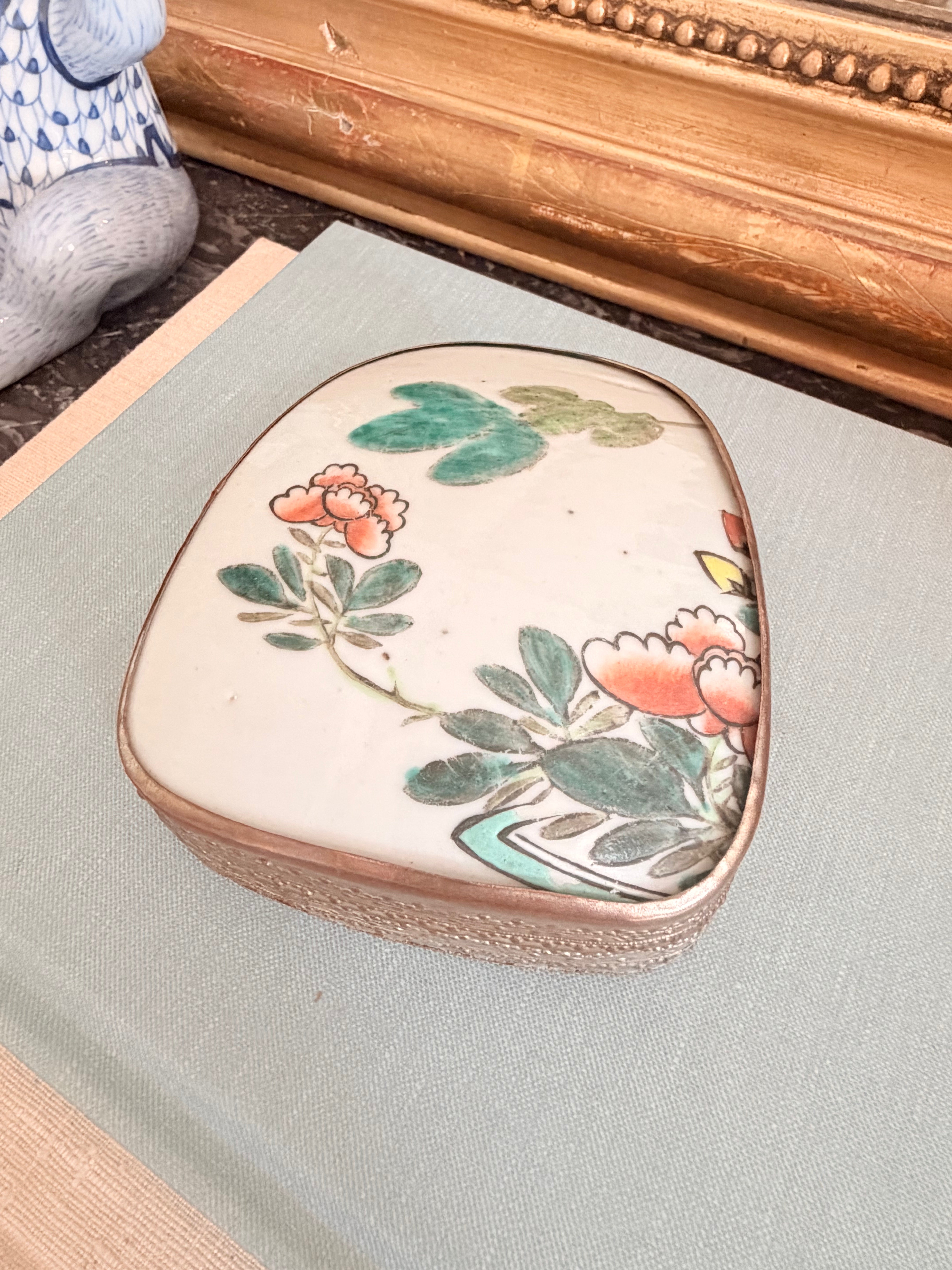 Vintage Porcelain Shard Box with Floral Detail, 5”