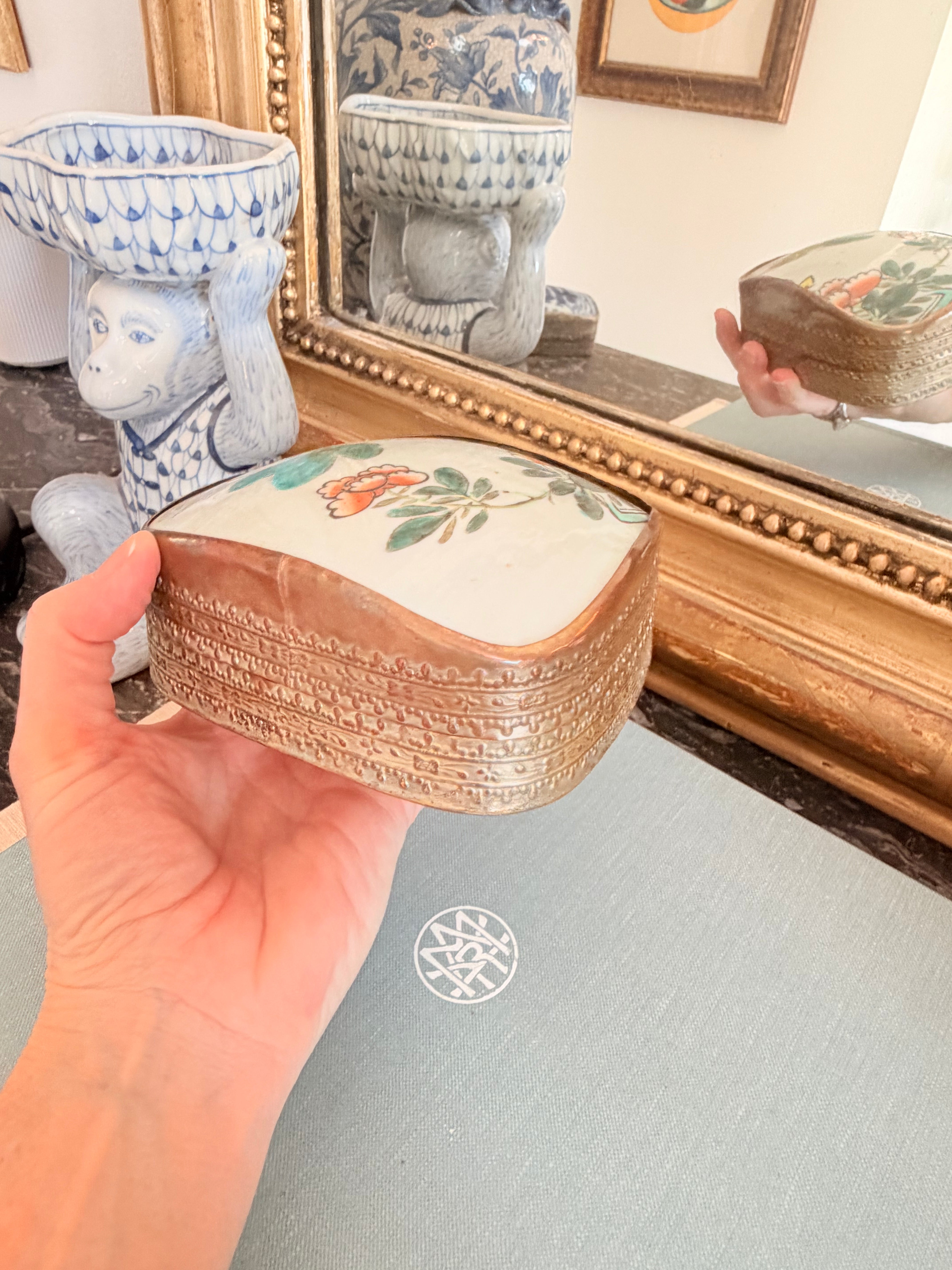 Vintage Porcelain Shard Box with Floral Detail, 5”