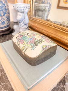 Vintage XL Porcelain Shard Box with Women and Children, 7”