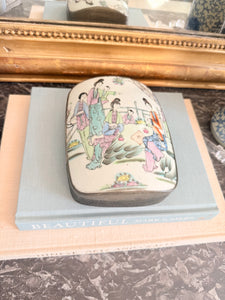 Vintage XL Porcelain Shard Box with Women and Children, 7”