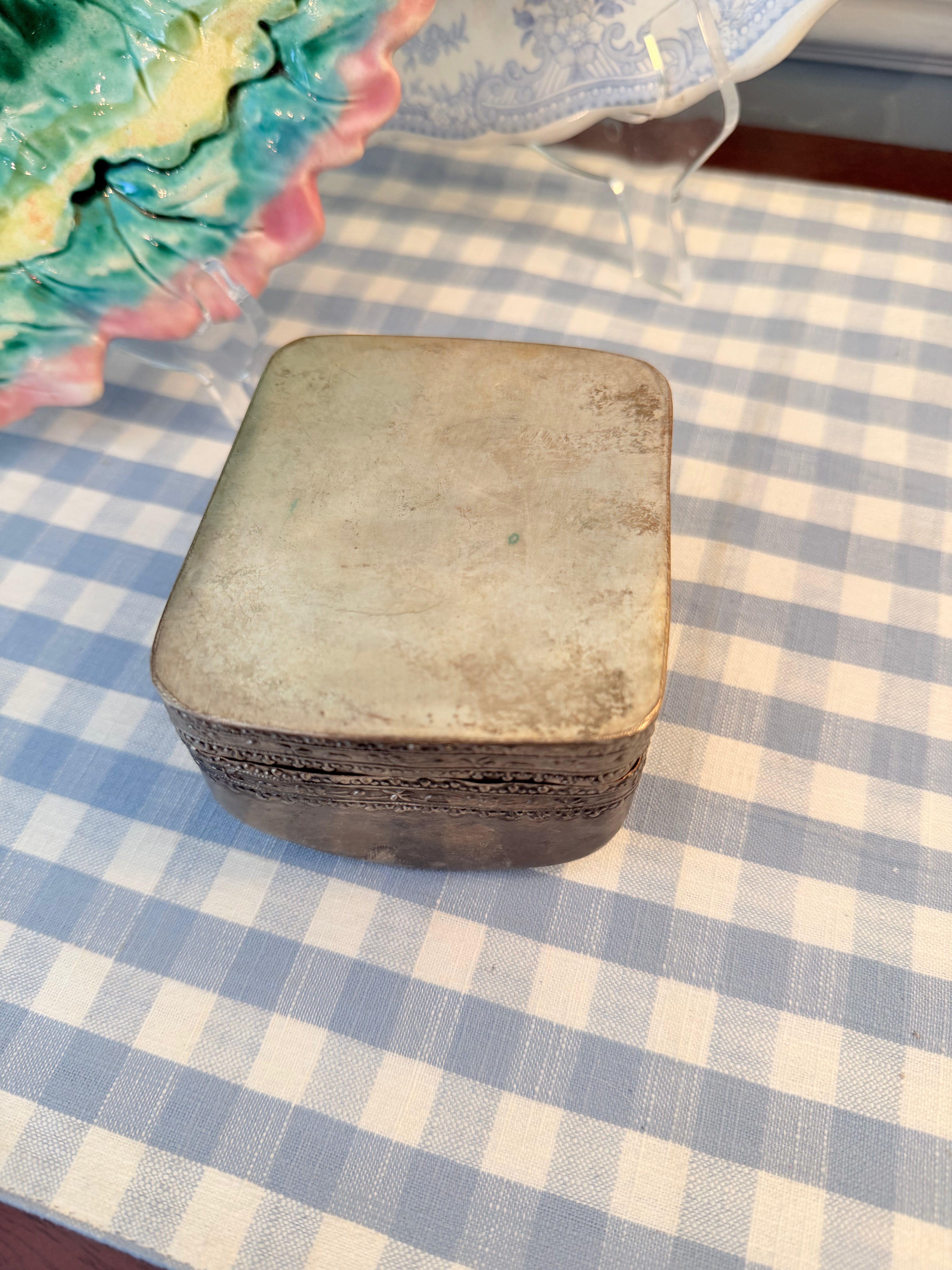 Vintage Blue and White Porcelain Shard Box with Floral Motif, 4”