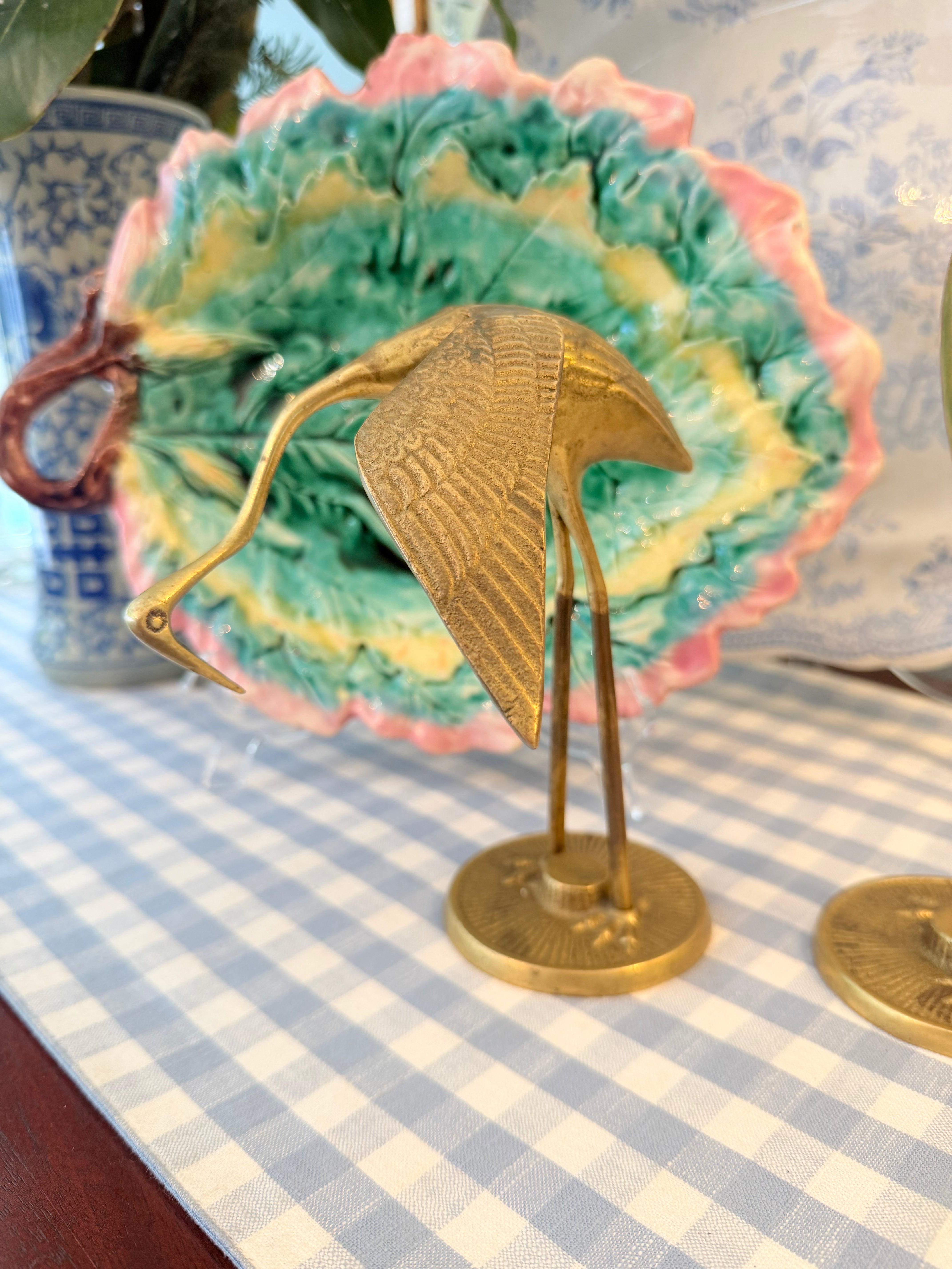 Vintage Pair of Brass Cranes