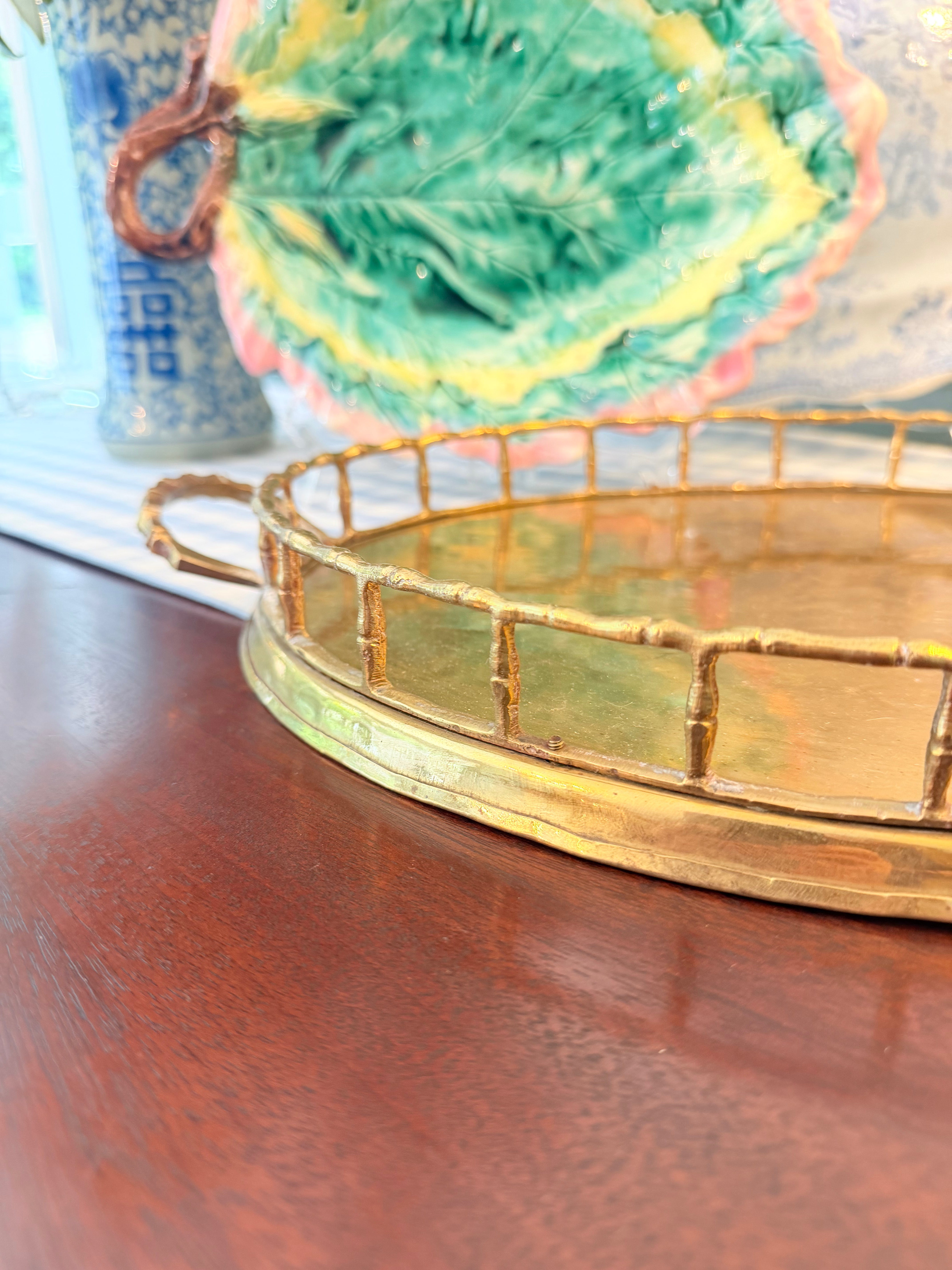 Vintage Brass Bamboo Tray, 17”