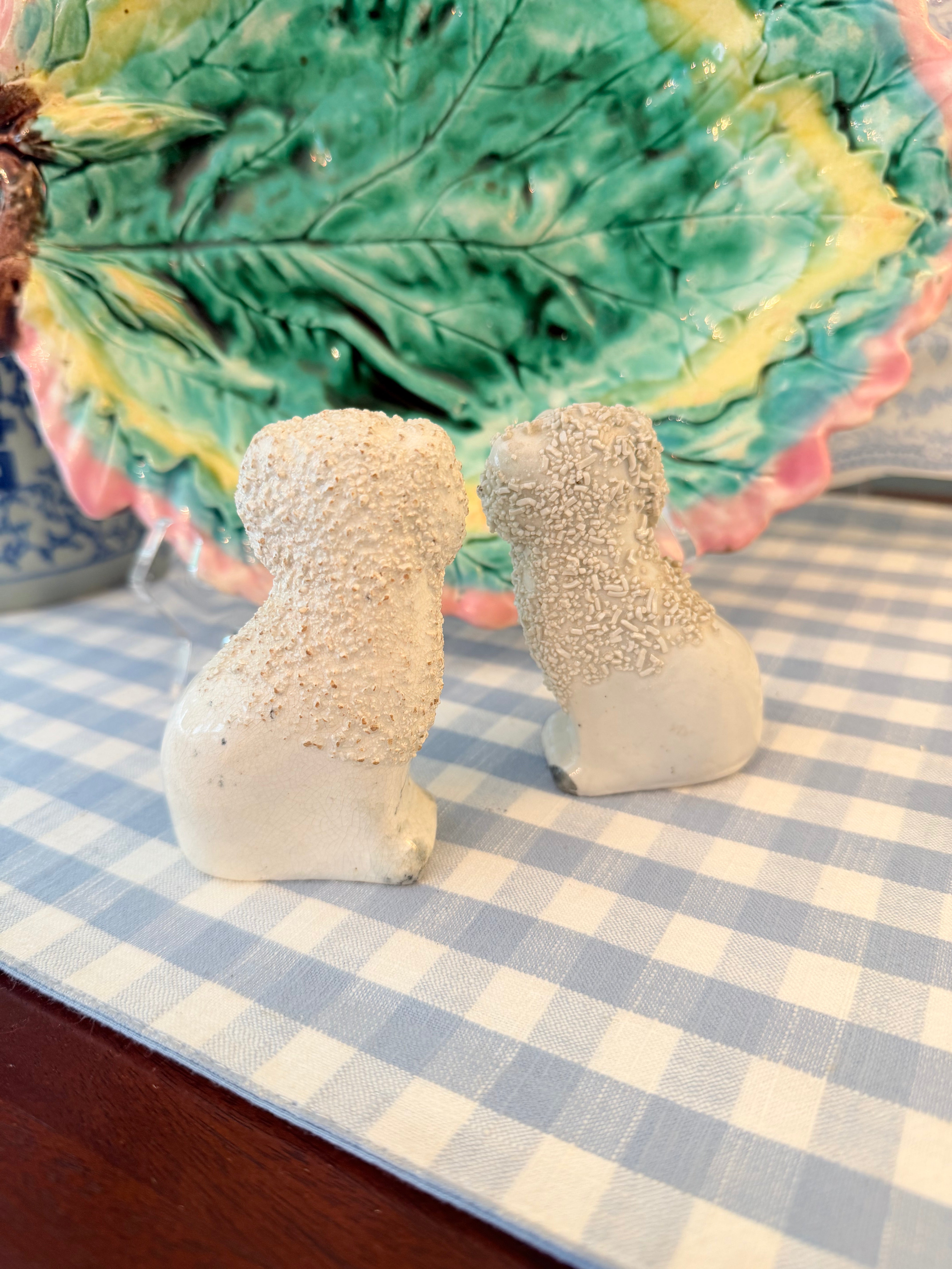 Antique Pair of Staffordshire Confetti Poodles, 3.5”