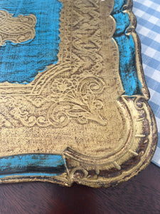 Vintage Large Turquoise Florentine Tray, 18.5”
