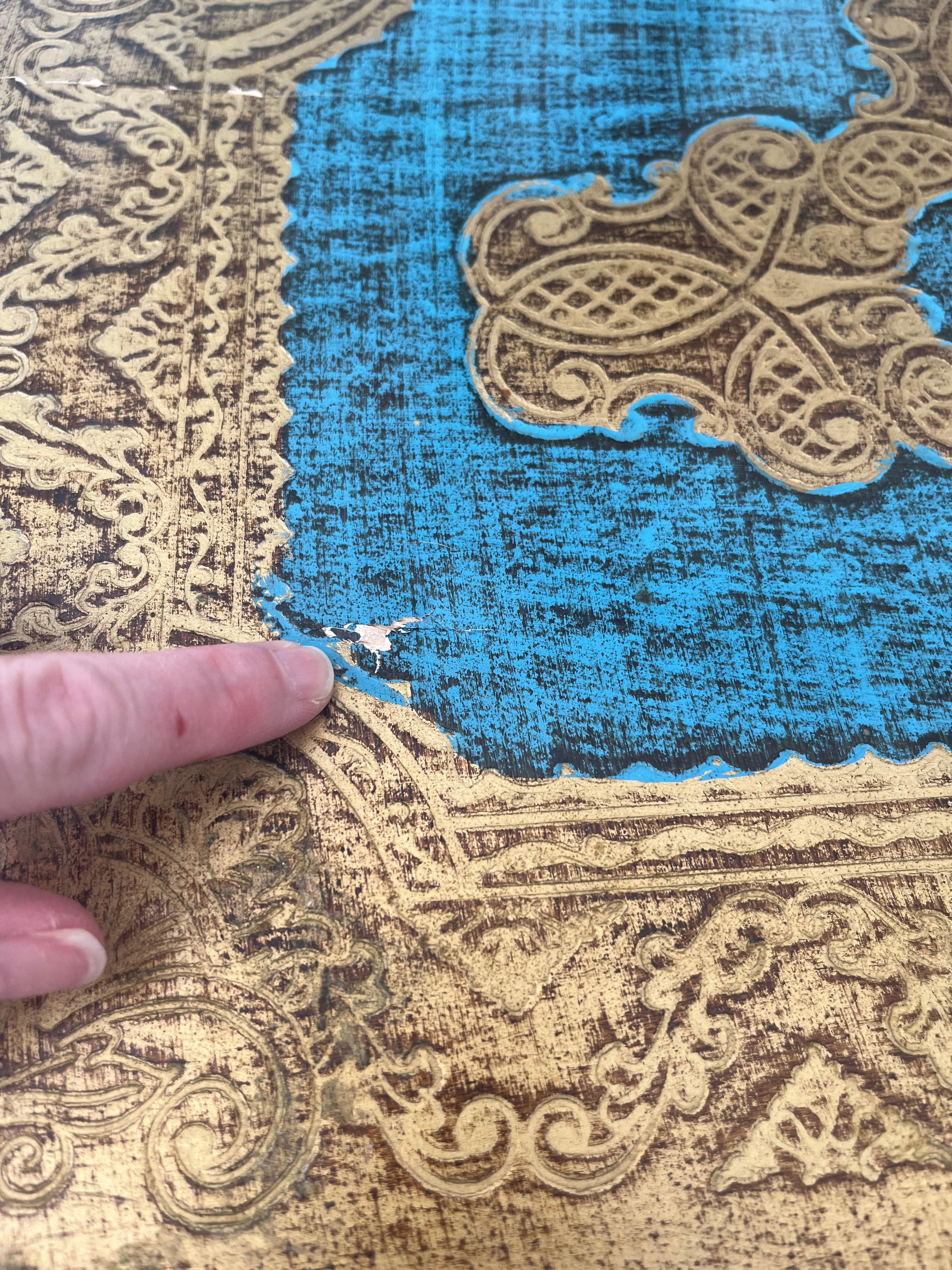 Vintage Large Turquoise Florentine Tray, 18.5”