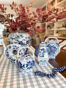 Vintage Blue and White Teapot Collection, Set of Four