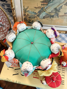 Vintage Extra-Large Chinese Pincushion with Children, 7.5"