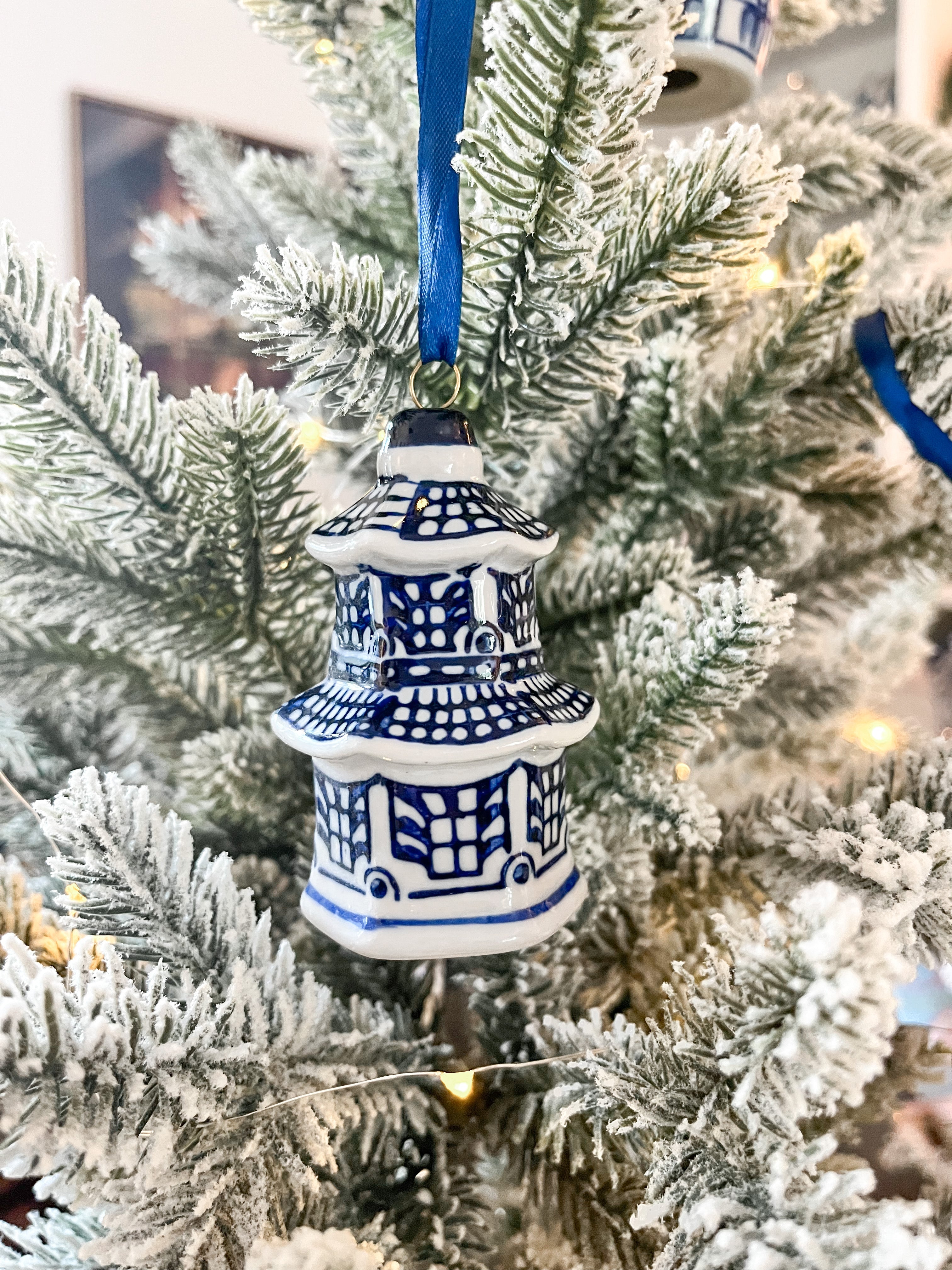 Set of Three Blue and White Chinoiserie Ornaments (A)
