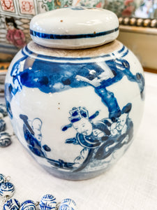 Antique-Style Mini Blue & White Deities Ginger Jar, 4.5” - Collectible Brooks