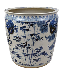 Antique-Style Blue and White Extra Large Planter with Tree Pattern