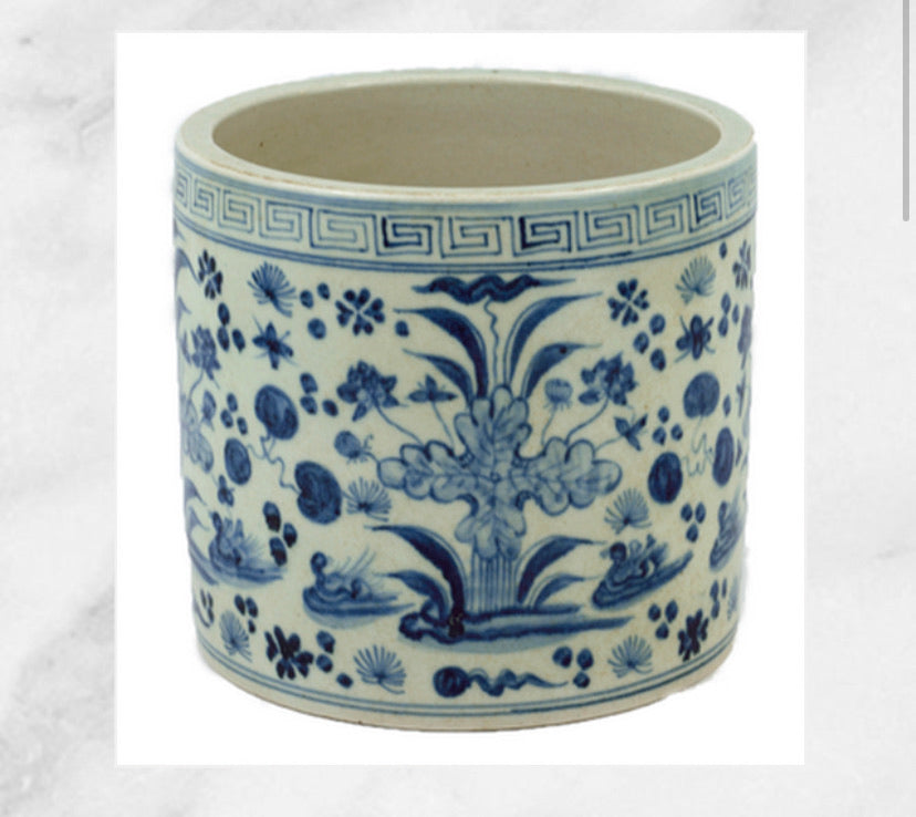 Antique-Style Blue & White Bird and Flower Cachepot, 7.5” - Collectible Brooks