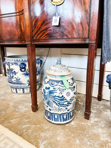 Antique-Style Blue & White Phoenix Temple Jar, 19”